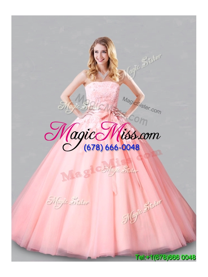 wholesale classical court train belted and applique sweet 16 dress in baby pink