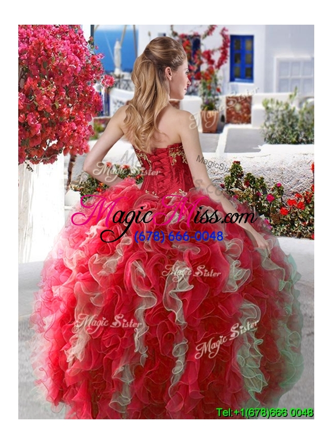 wholesale elegant applique and ruffled big puffy quinceanera dress in organza