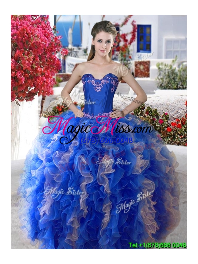 wholesale elegant applique and ruffled big puffy quinceanera dress in organza