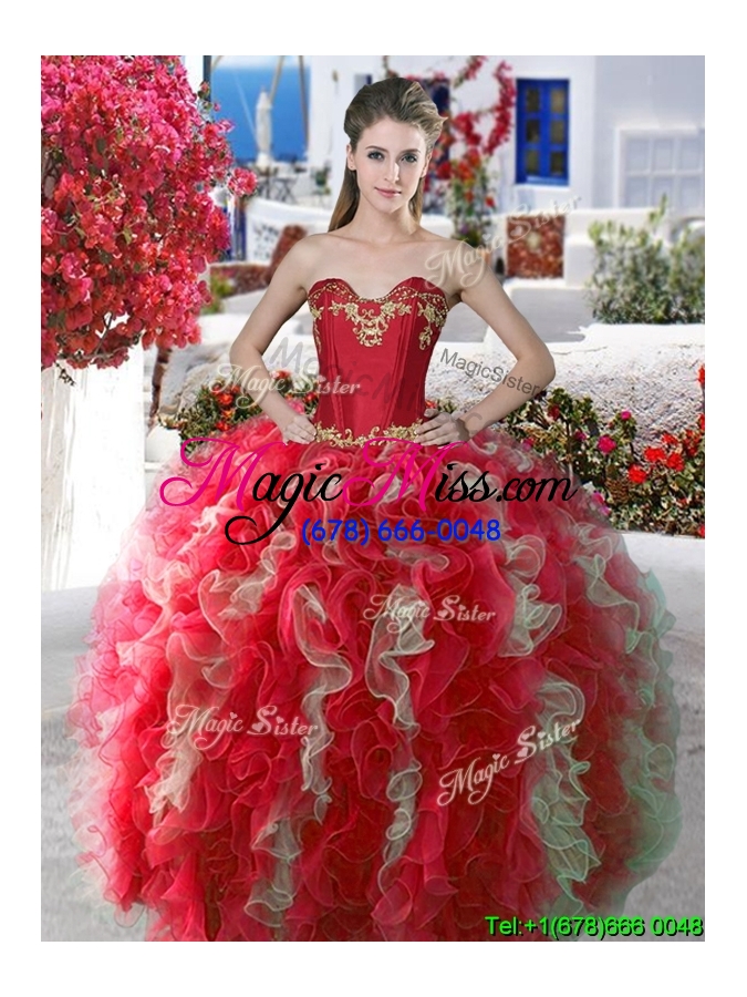 wholesale elegant applique and ruffled big puffy quinceanera dress in organza