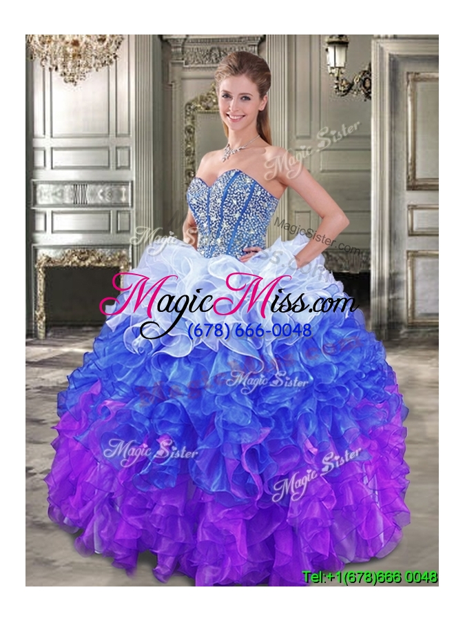 wholesale new gradient color big puffy sweet 16 dress with beading and ruffles