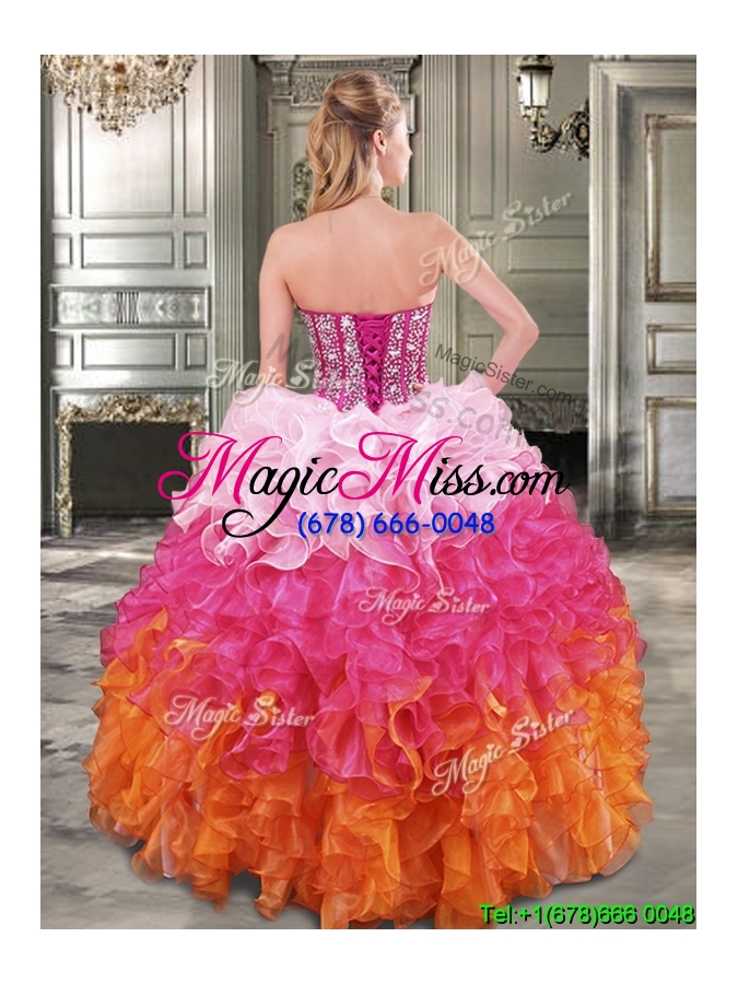 wholesale new gradient color big puffy sweet 16 dress with beading and ruffles