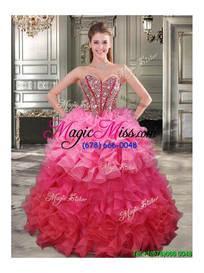 wholesale new gradient color big puffy sweet 16 dress with beading and ruffles