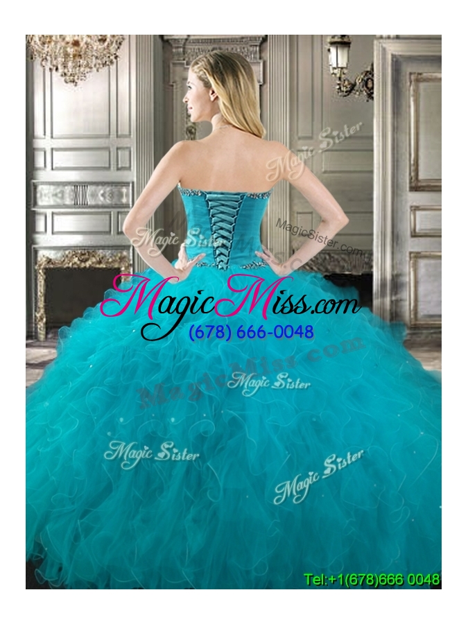 wholesale popular beaded bodice and ruffled really puffy quinceanera dress in royal blue