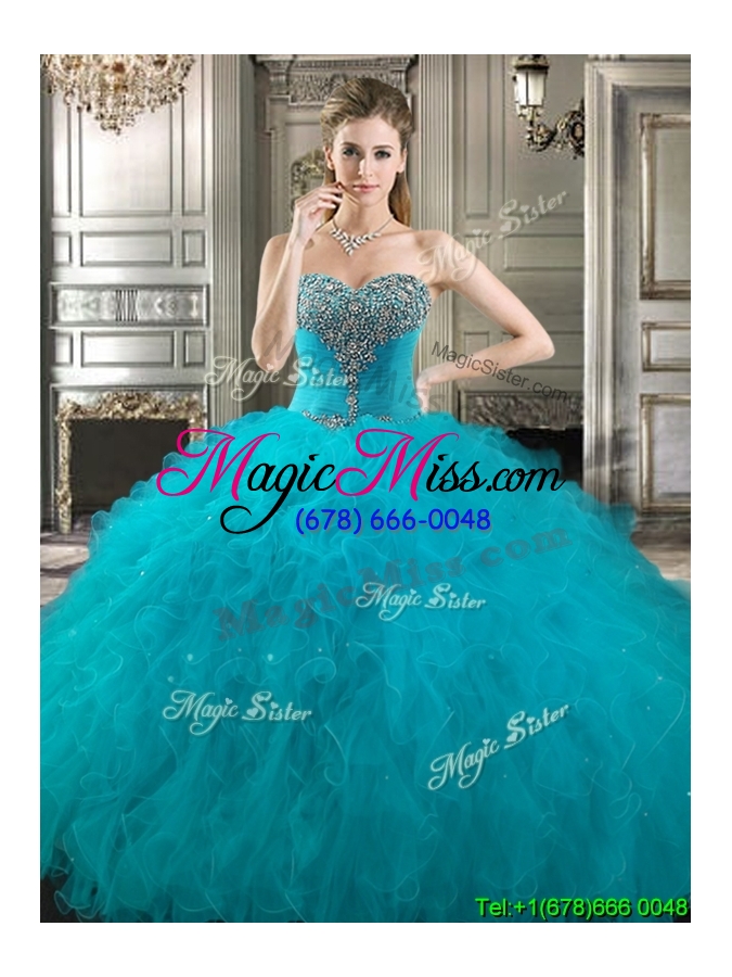 wholesale popular beaded bodice and ruffled really puffy quinceanera dress in royal blue