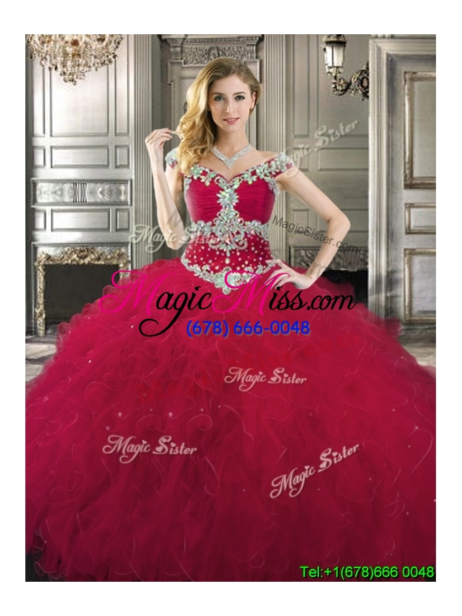 wholesale classical off the shoulder cap sleeves quinceanera dress with beading and ruffles