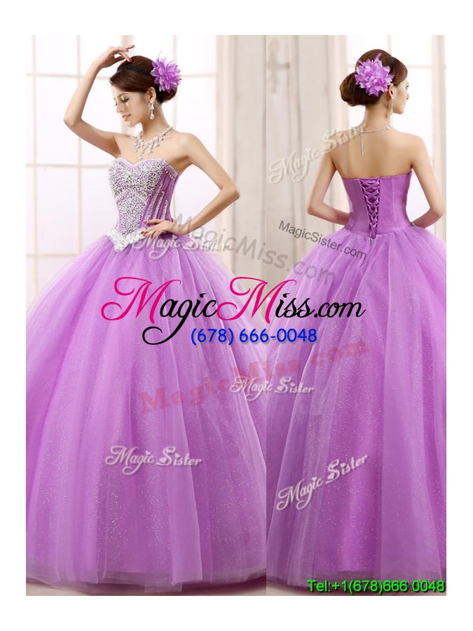 wholesale hot sale lilac really puffy tulle quinceanera dress with beading