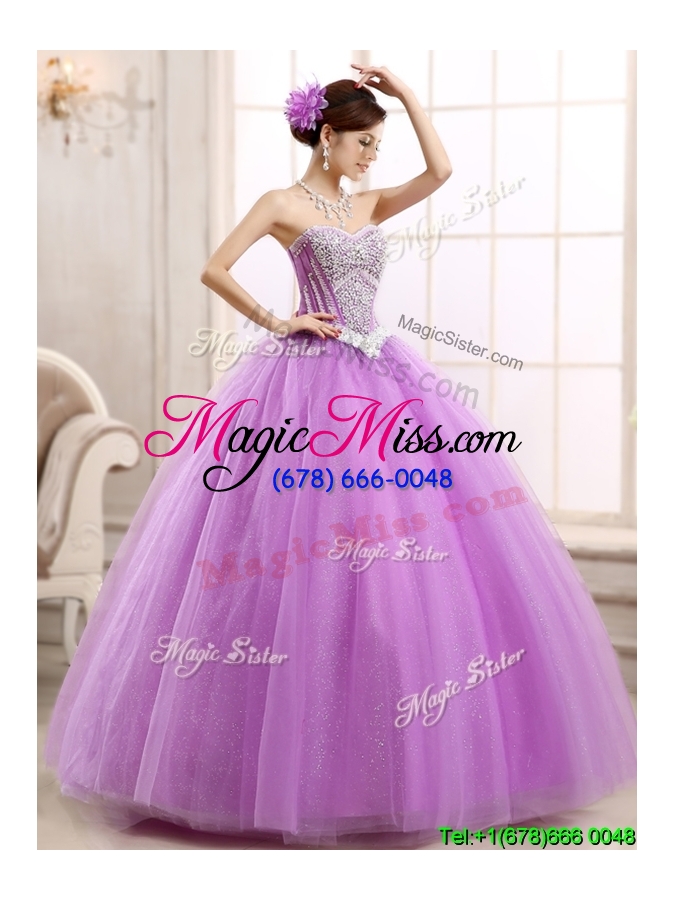 wholesale hot sale lilac really puffy tulle quinceanera dress with beading