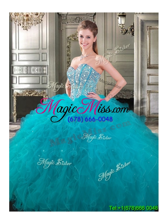 wholesale popular beaded and ruffled big puffy sweet 16 dress in fuchsia