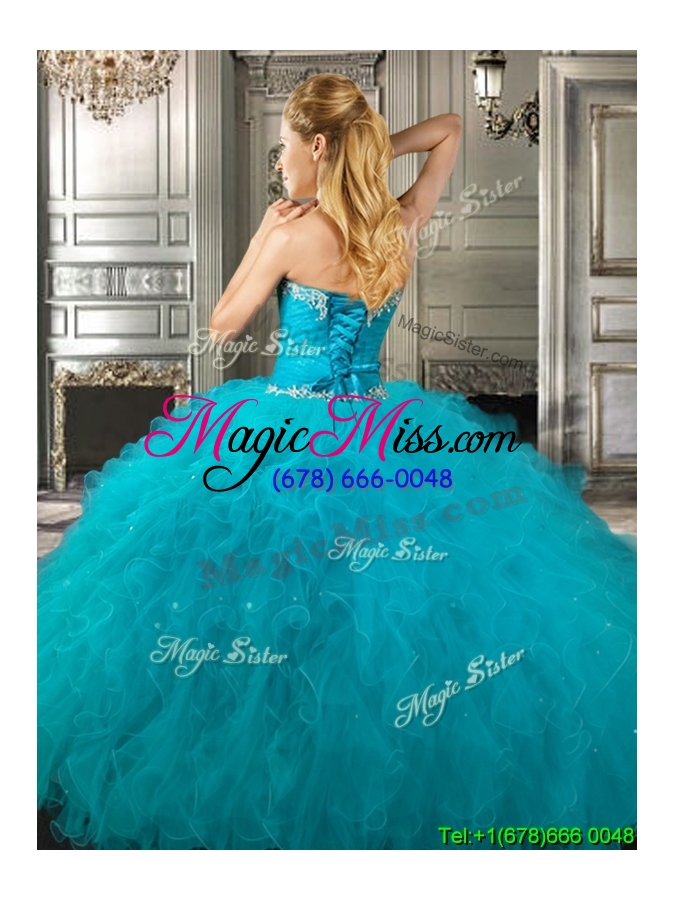 wholesale affordable beaded and ruffled fuchsia sweet 16 dress in tulle