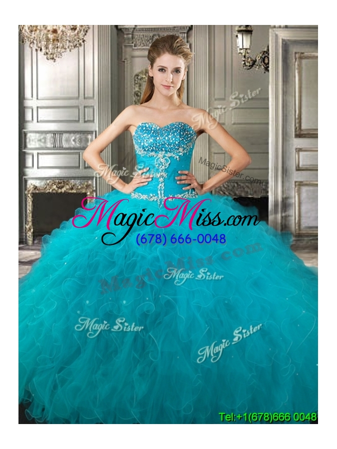 wholesale affordable beaded and ruffled fuchsia sweet 16 dress in tulle