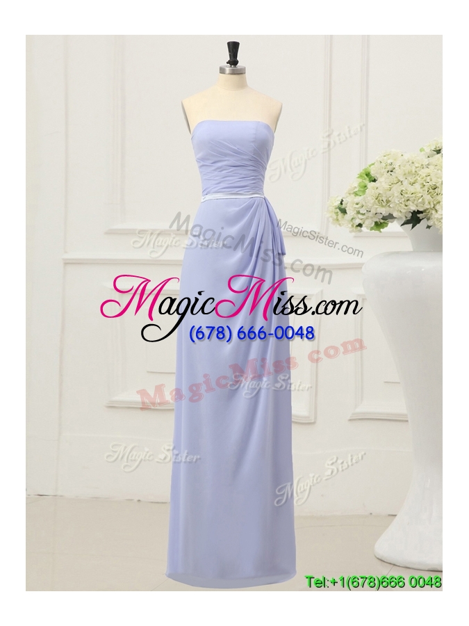 wholesale simple strapless empire lilac prom dress with belt for spring