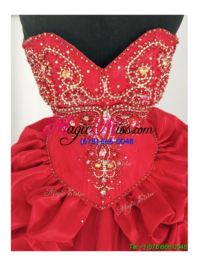 wholesale comfortable red big puffy quinceanera dress with beading and pick ups