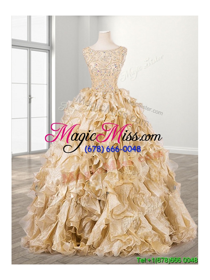 wholesale new see through scoop beading and ruffles custom make quinceanera dress in organza