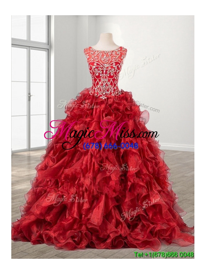 wholesale new see through scoop beading and ruffles custom make quinceanera dress in organza