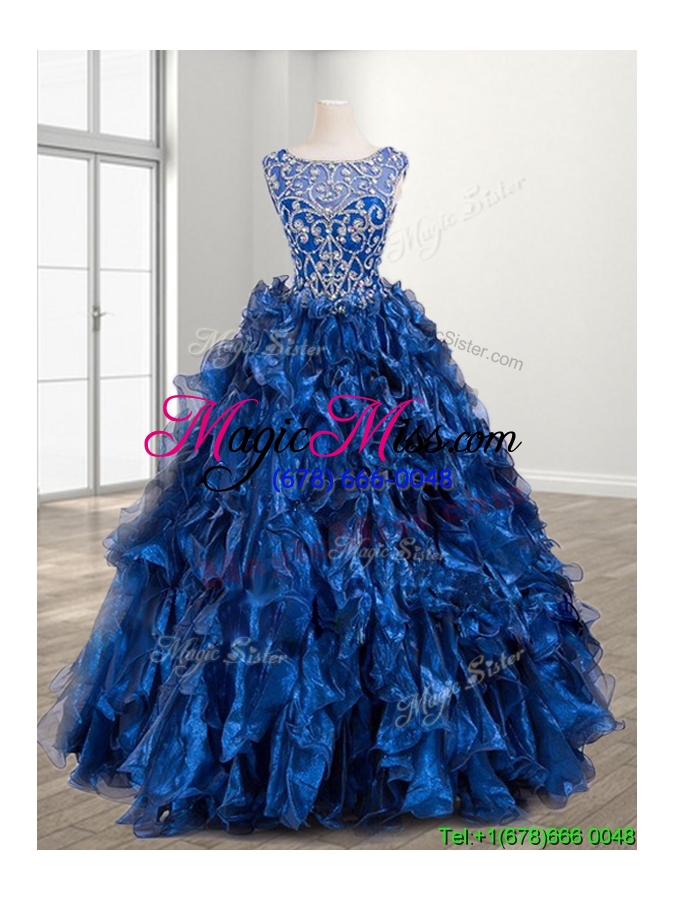 wholesale new see through scoop beading and ruffles custom make quinceanera dress in organza