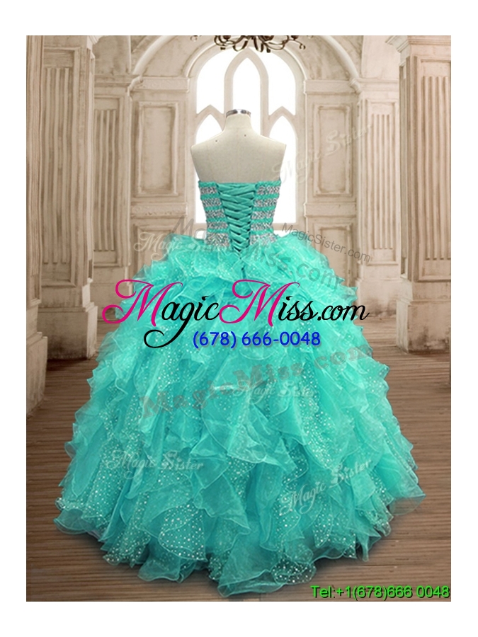 wholesale gorgeous beaded and ruffled big puffy sweet 16 dress in turquoise