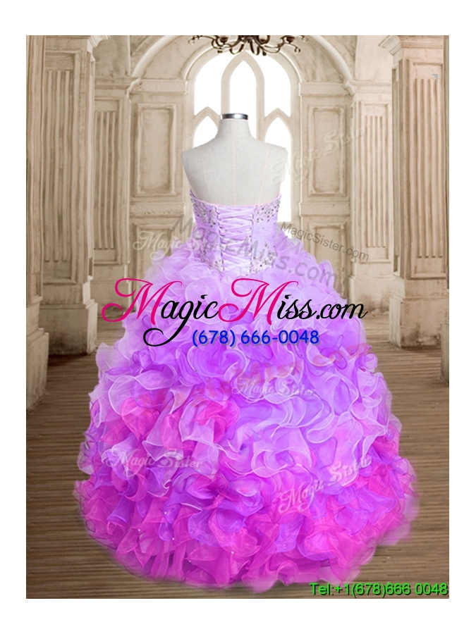 wholesale most popular beaded and ruffled colorful quinceanera dress in organza