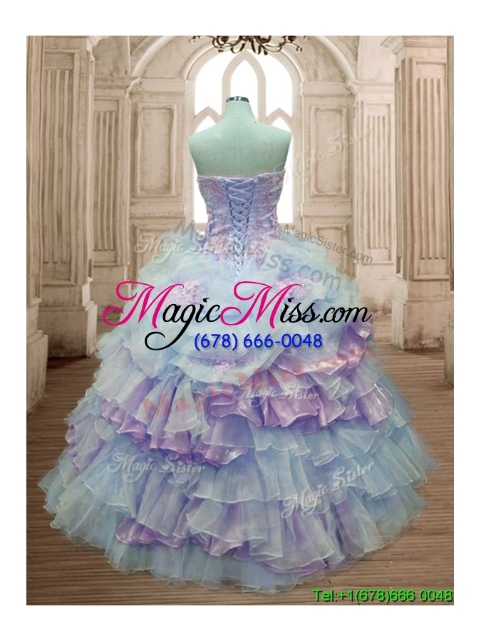 wholesale elegant big puffy ruffled layers and appliques quinceanera dress in organza