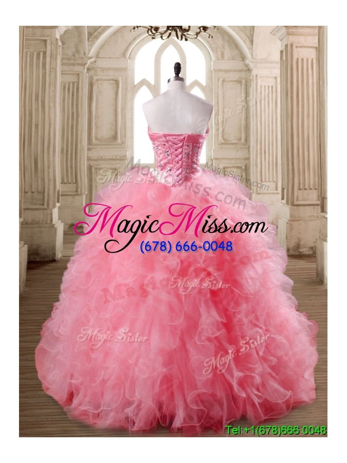 wholesale luxurious watermelon red sweet 16 dress with beading and ruffles