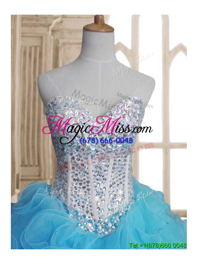 wholesale luxurious beaded bodice and ruffled sweet 16 dress in baby blue