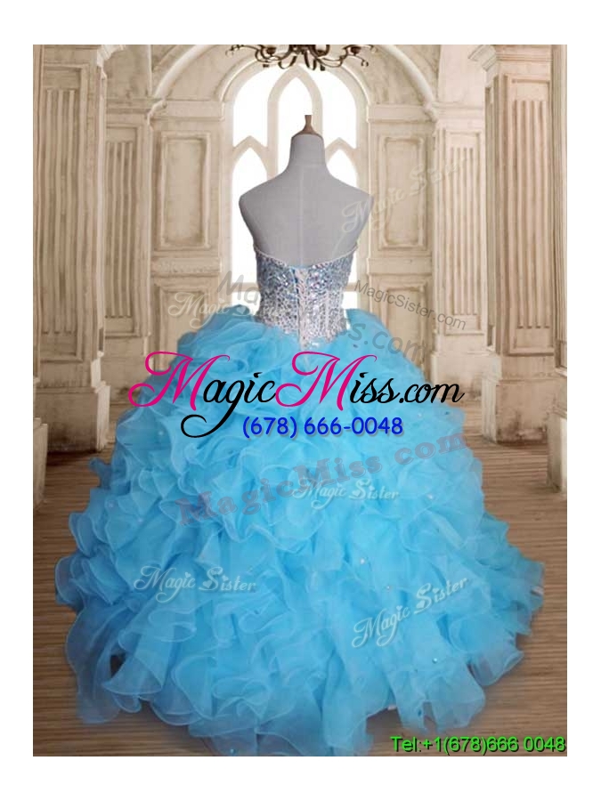 wholesale luxurious beaded bodice and ruffled sweet 16 dress in baby blue