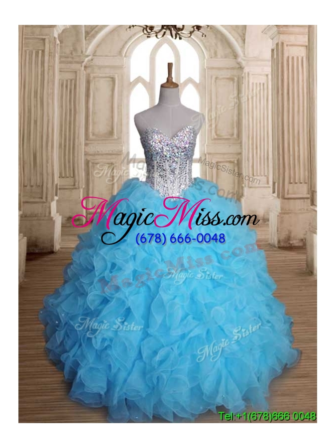 wholesale luxurious beaded bodice and ruffled sweet 16 dress in baby blue