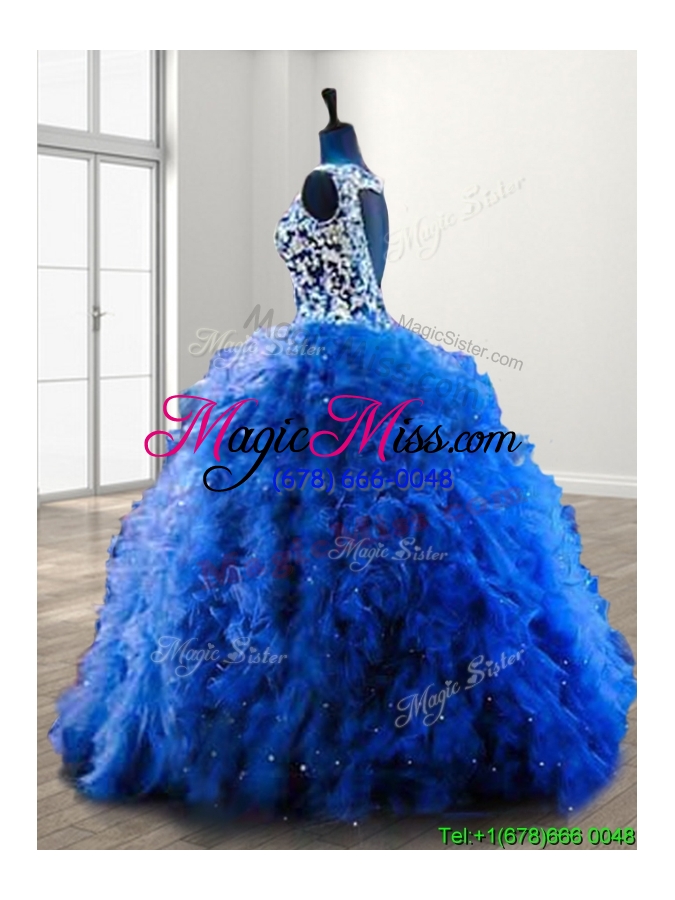 wholesale popular v neck beading and ruffles sweet 16 dress in royal blue