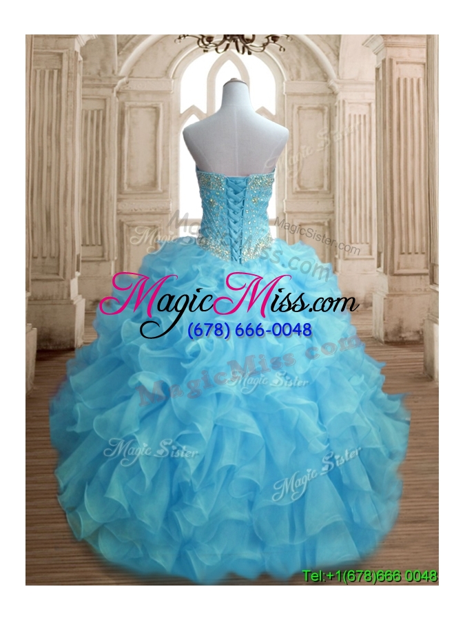 wholesale popular beaded and ruffled quinceanera dress in baby blue