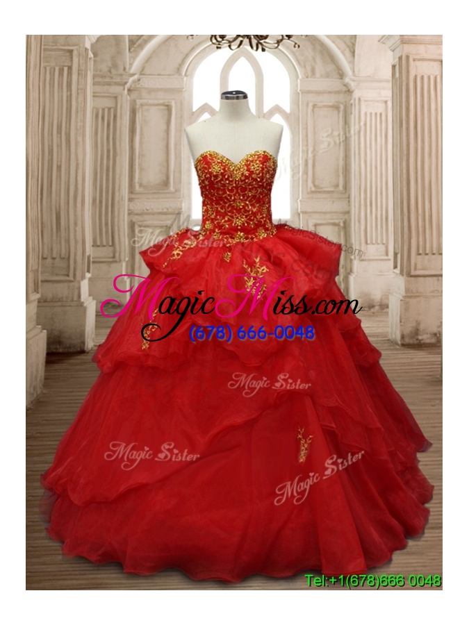 wholesale classical applique and ruffled layers organza quinceanera dress in red