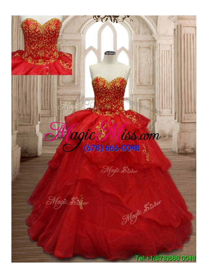 wholesale classical applique and ruffled layers organza quinceanera dress in red