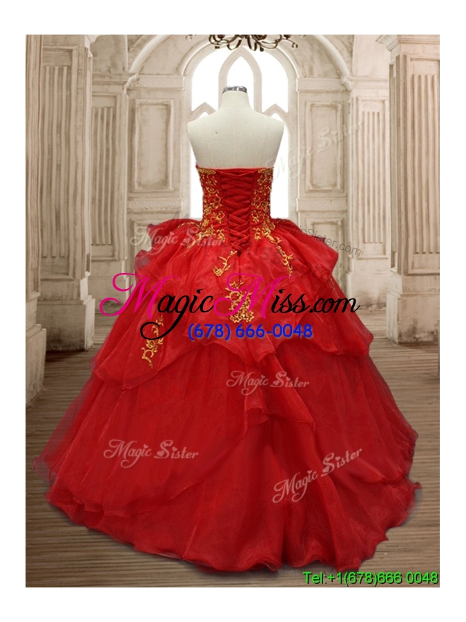 wholesale classical applique and ruffled layers organza quinceanera dress in red