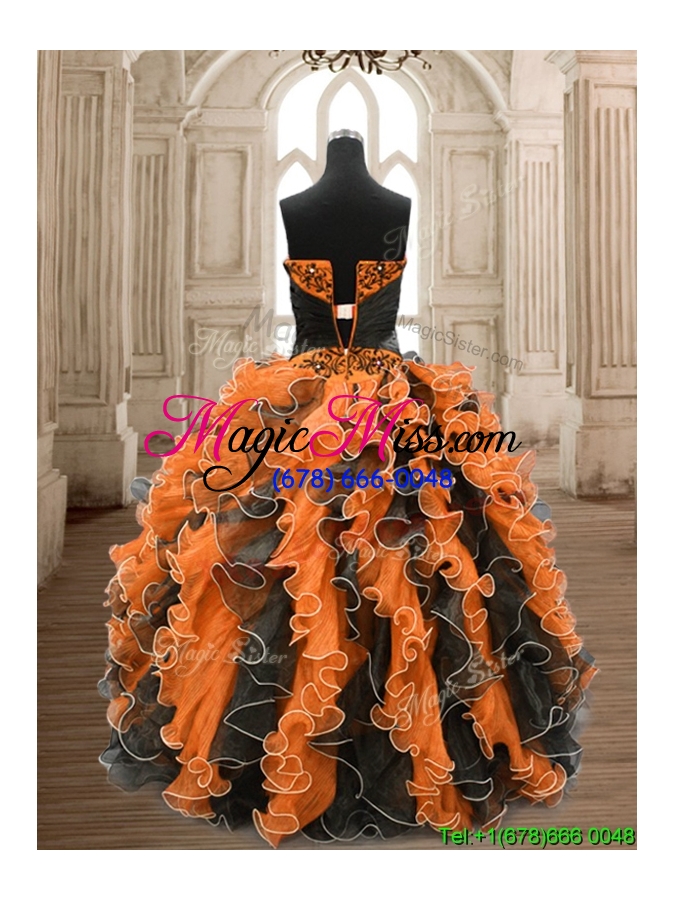 wholesale perfect orange and black sweet 16 dress with beading and ruffles