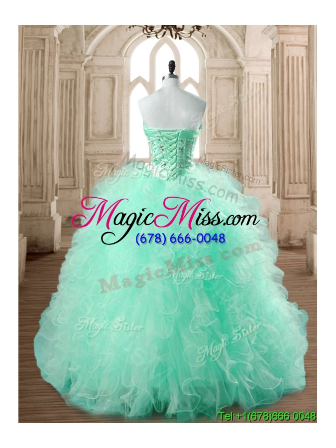 wholesale popular big puffy apple green quinceanera dress with beading and ruffles