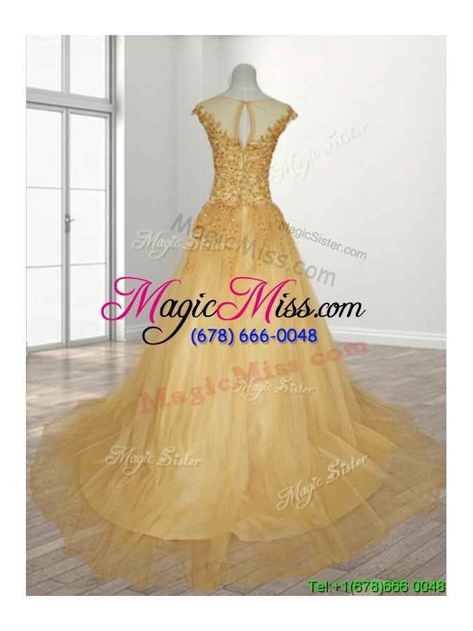 wholesale see through scoop a line beading quinceanera gown with brush train