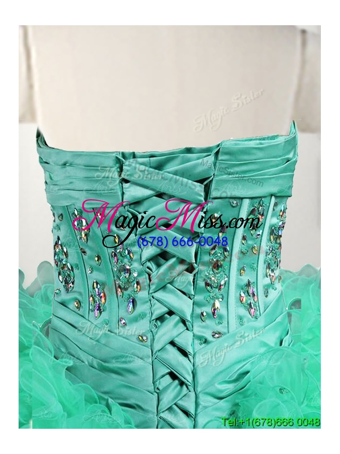 wholesale popular big puffy turquoise quinceanera dress with beading and ruffles