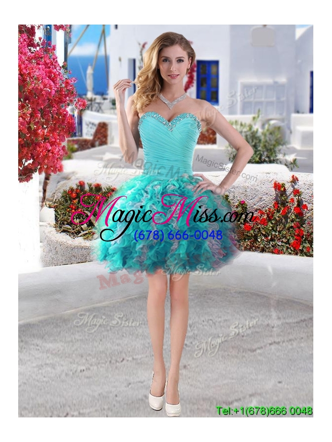 wholesale discount baby blue and white detachable quinceanera dresses with beading and ruffles