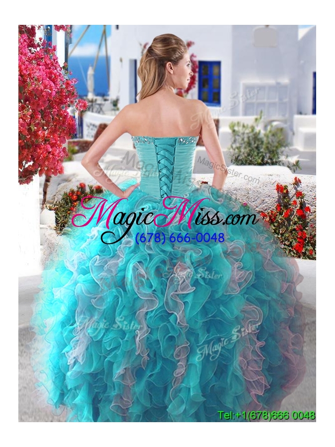 wholesale discount baby blue and white detachable quinceanera dresses with beading and ruffles