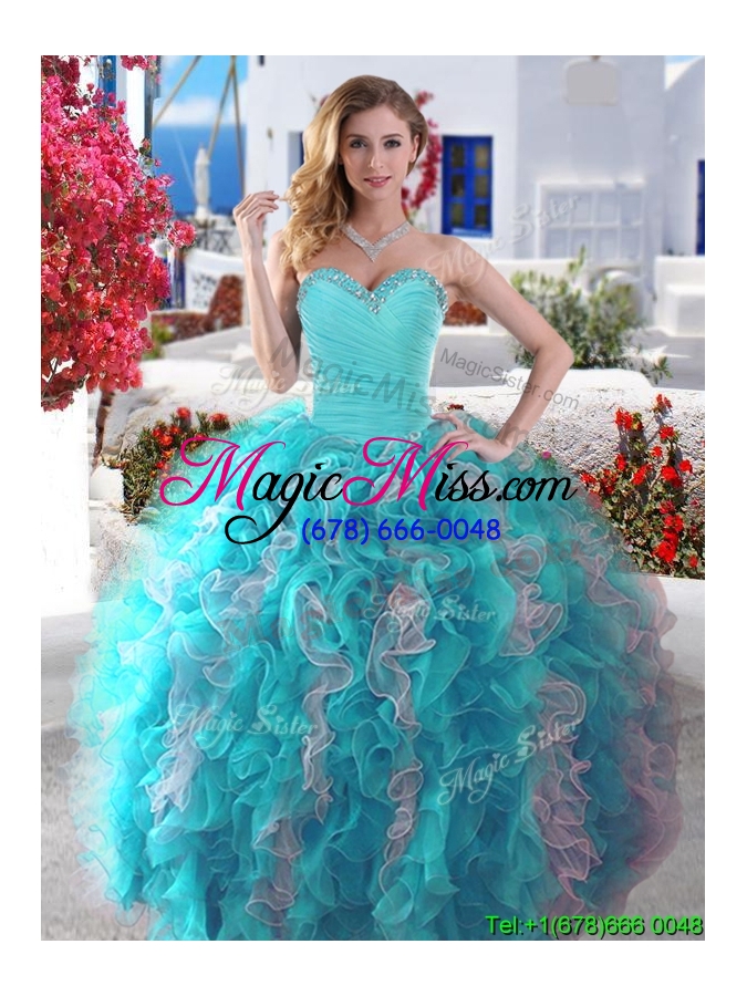 wholesale discount baby blue and white detachable quinceanera dresses with beading and ruffles