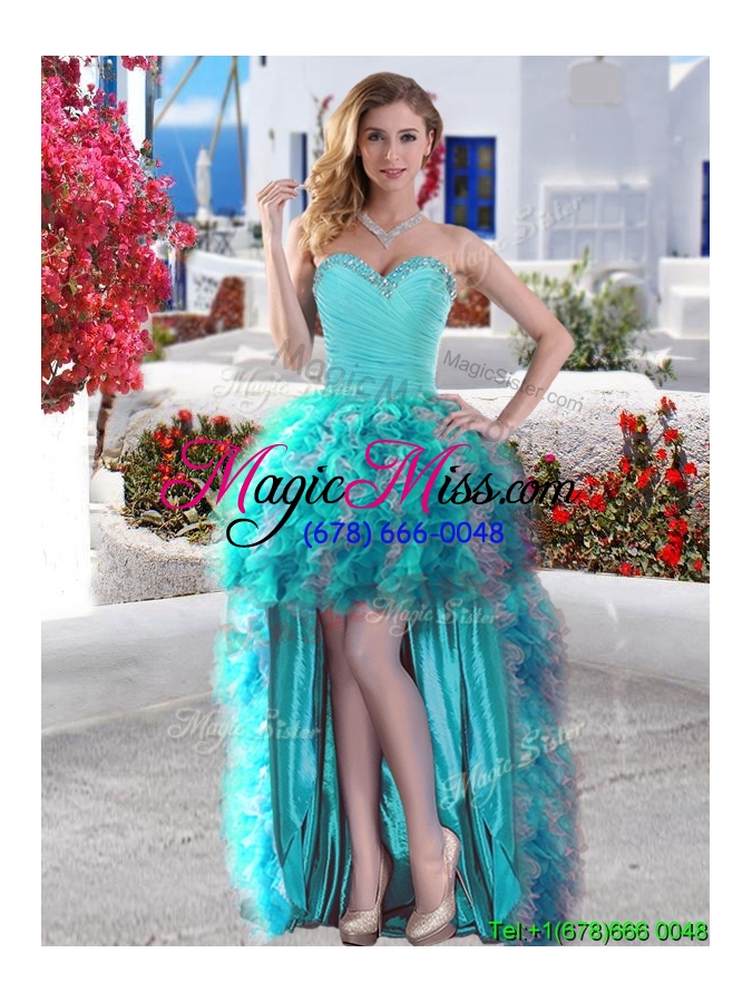 wholesale discount baby blue and white detachable quinceanera dresses with beading and ruffles