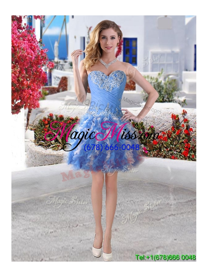 wholesale pretty blue and white organza detachable sweet 16 dresses with appliques and ruffles