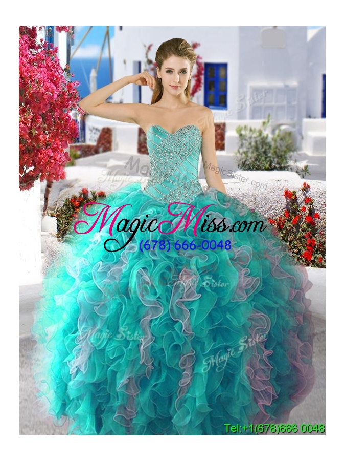 wholesale discount organza detachable quinceanera dresses with beading and ruffles