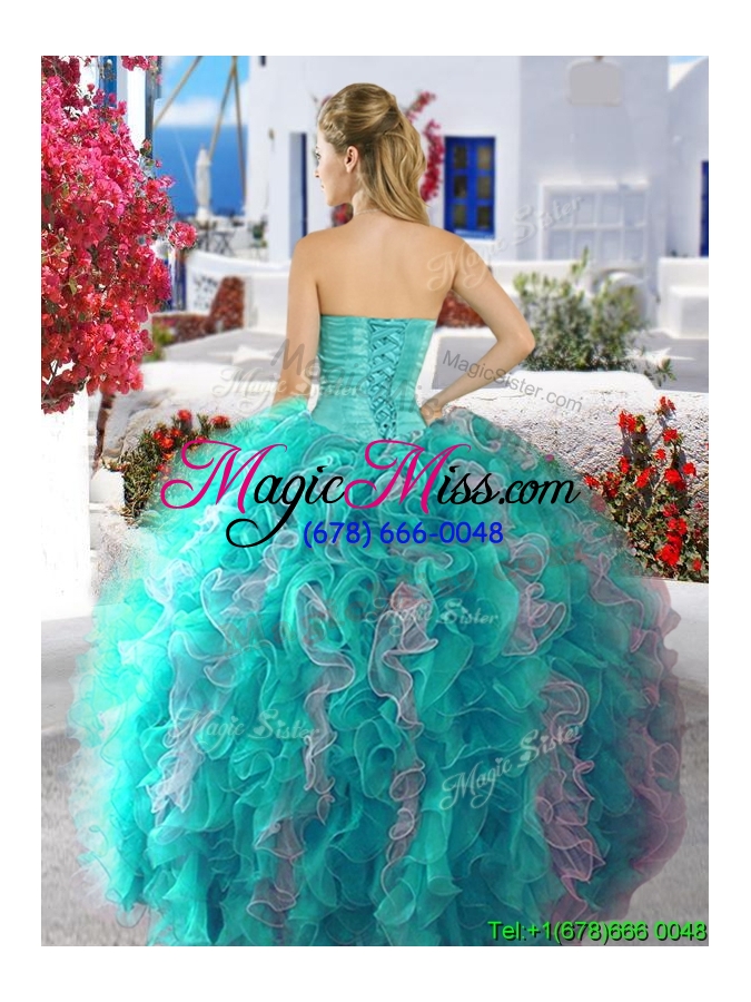 wholesale discount organza detachable quinceanera dresses with beading and ruffles