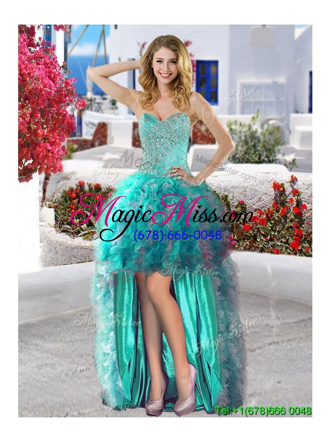 wholesale discount organza detachable quinceanera dresses with beading and ruffles