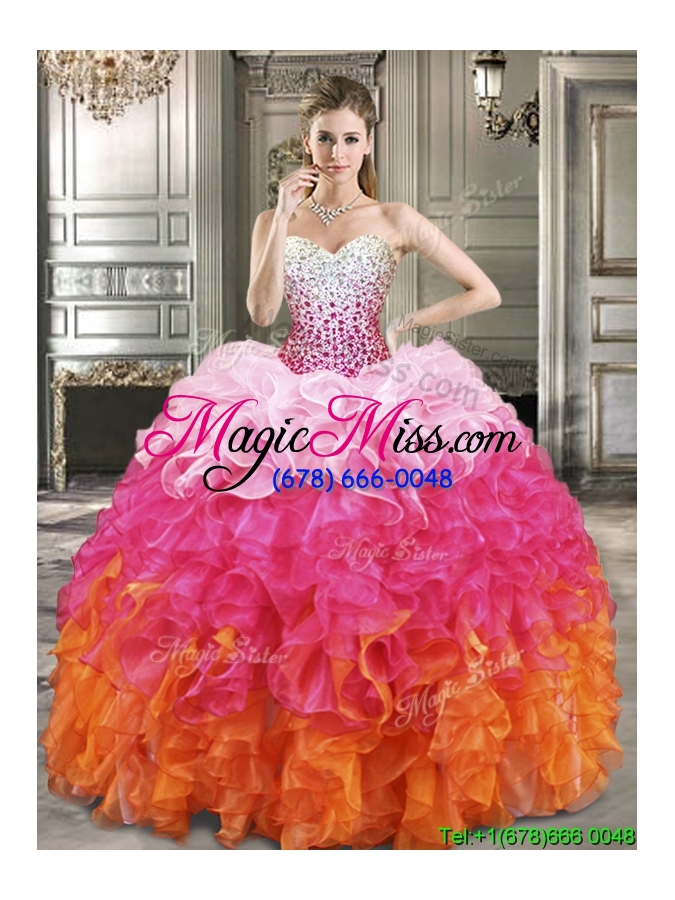 wholesale beautiful beaded and ruffled detachable quinceanera dresses in multi color