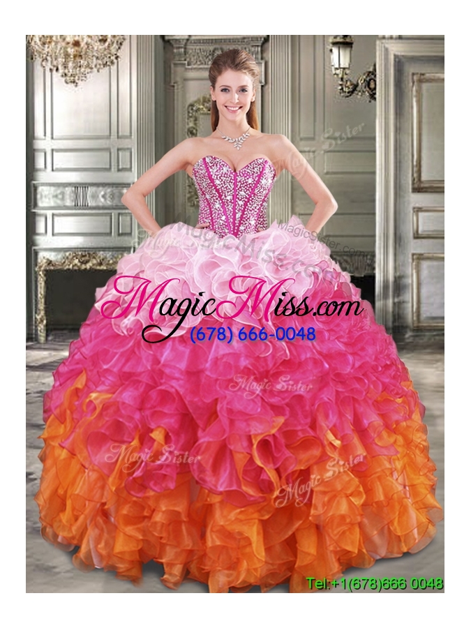 wholesale new arrivals rainbow detachable quinceanera dresses with beading and ruffles