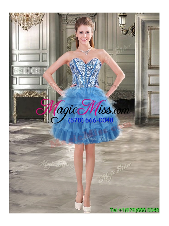 wholesale popular big puffy blue detachable tulle quinceanera dresses with beading and ruffled layers