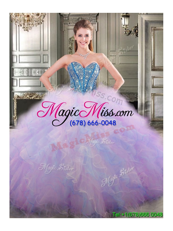 wholesale fashionable beaded and ruffled detachable quinceanera dresses in rainbow