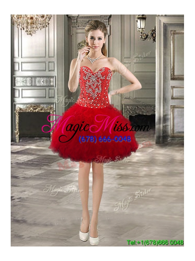 wholesale fashionable beaded and ruffled detachable quinceanera dresses in red