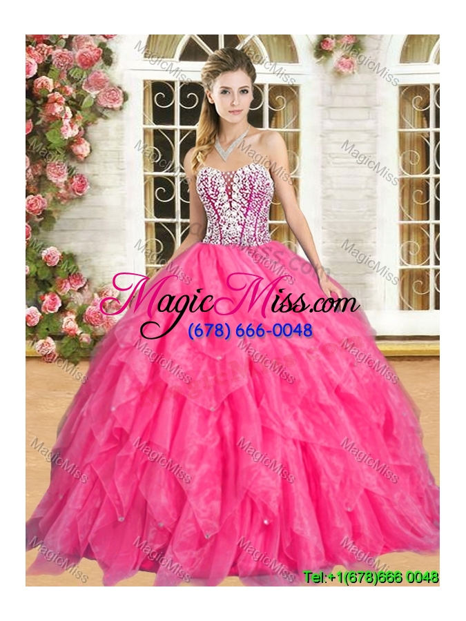 wholesale gorgeous hot pink quinceanera dress with beading and ruffles